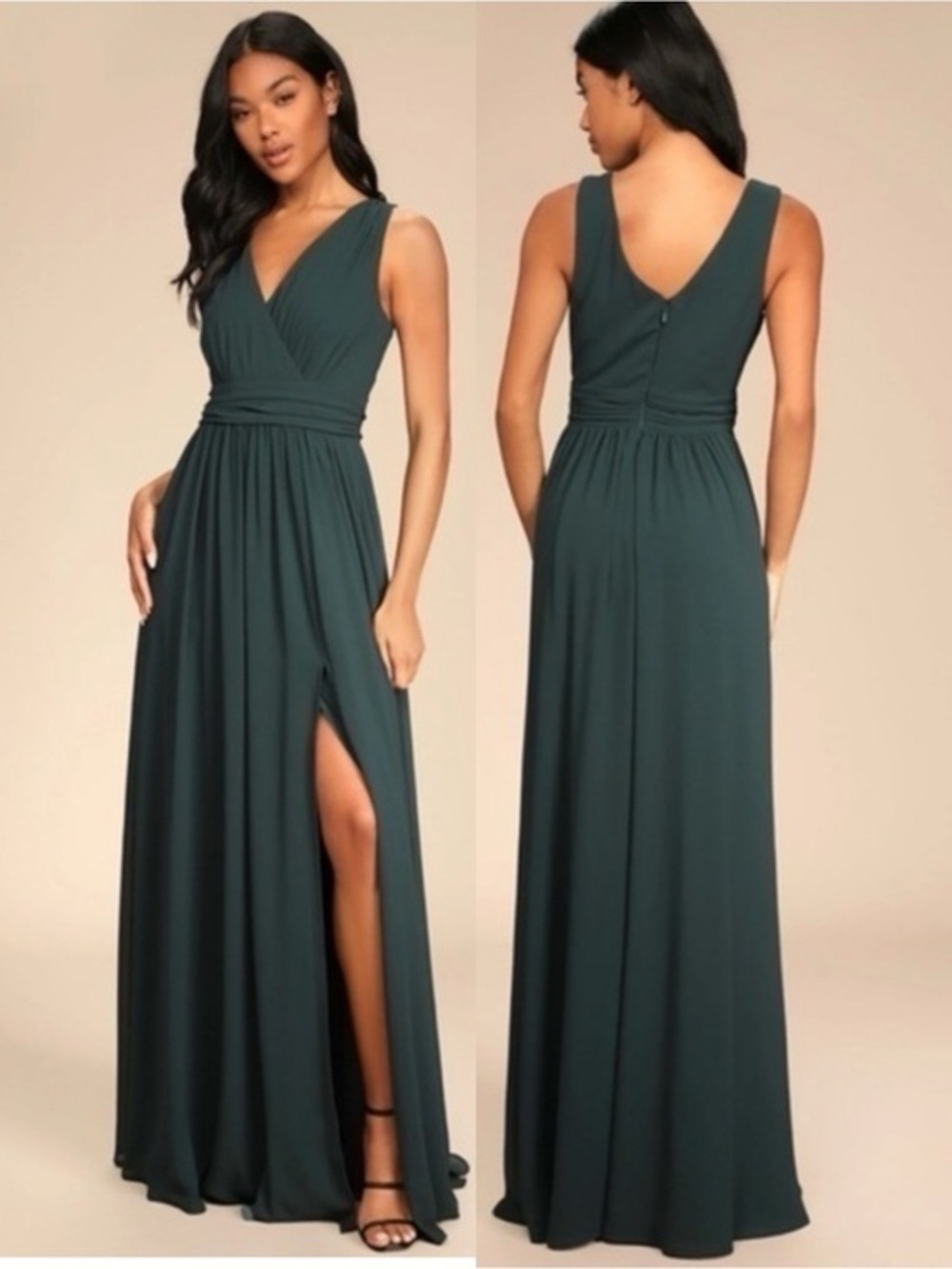 NWT Lulu’s Thoughts of Hue Emerald Green Surplice Maxi Dress Medium Romantic